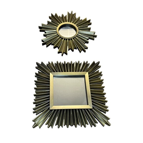 MCM Atomic Style Decorative Mirrors Set of 2 Sun Starburst Brushed Gold Tone 10" - Picture 2 of 11